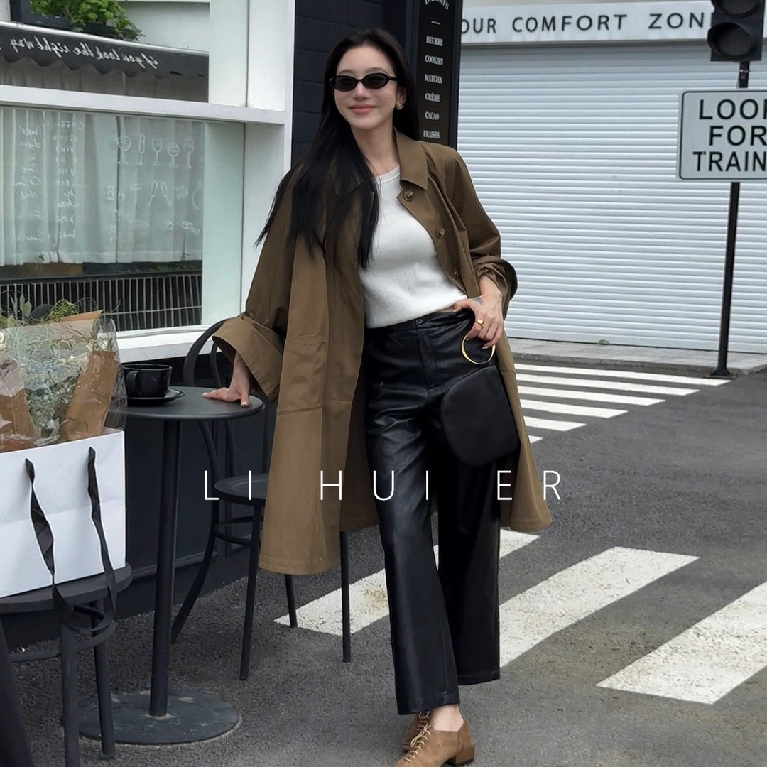 LiHuiEr李慧儿【罗马旧痕】2025秋季时尚百搭棕长款风衣LL025671