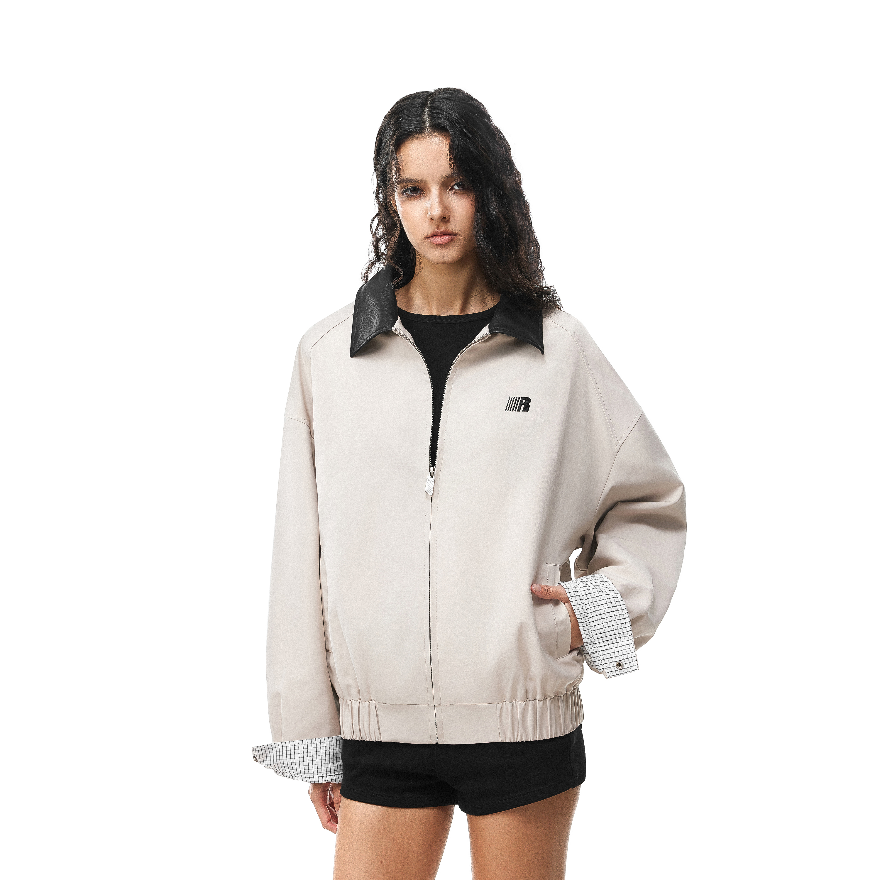 FDR官方店 R字翻领巴恩风夹克外套女秋季情侣宽松拼接撞色上衣