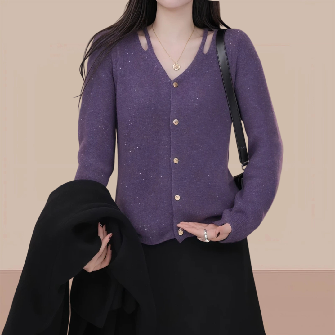 网红洋气炸街女装紫色长袖针织衫女款2025新款秋冬内搭开衫毛衣女