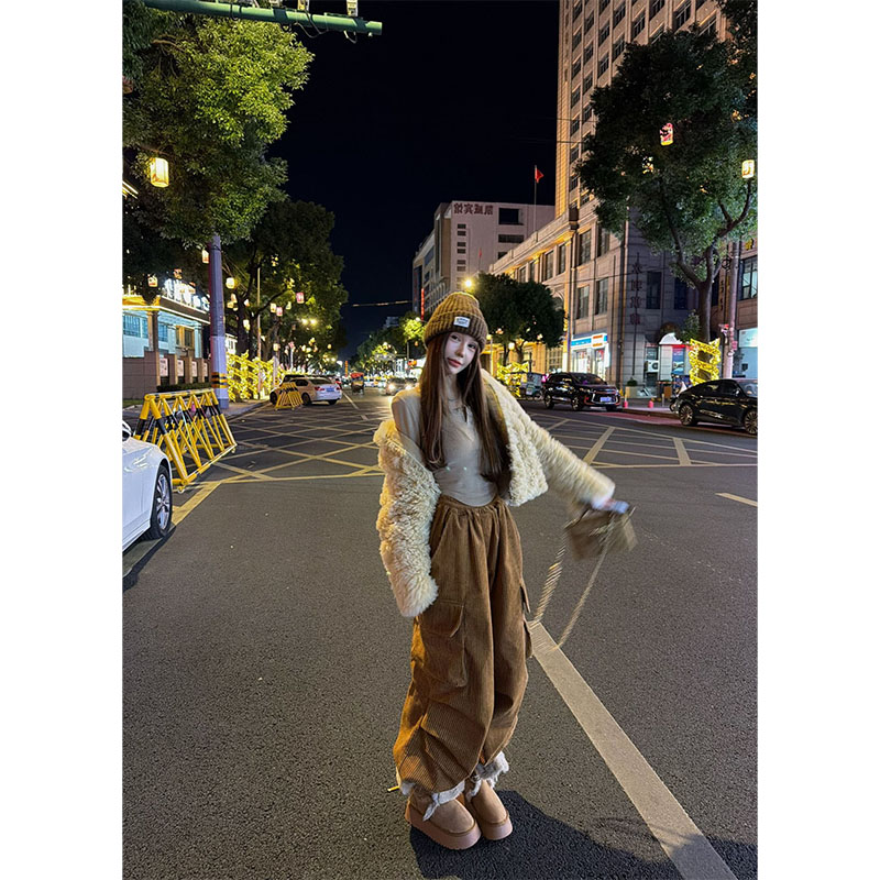 2025美式秋冬时尚洋气设计小众休闲长袖外套上衣高腰宽松直筒裤女