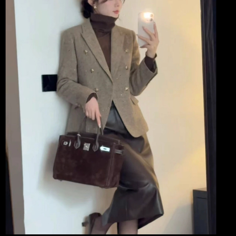 【WENZO】软风~2025秋冬季高级设计感时尚羊毛双排扣气质加棉西装