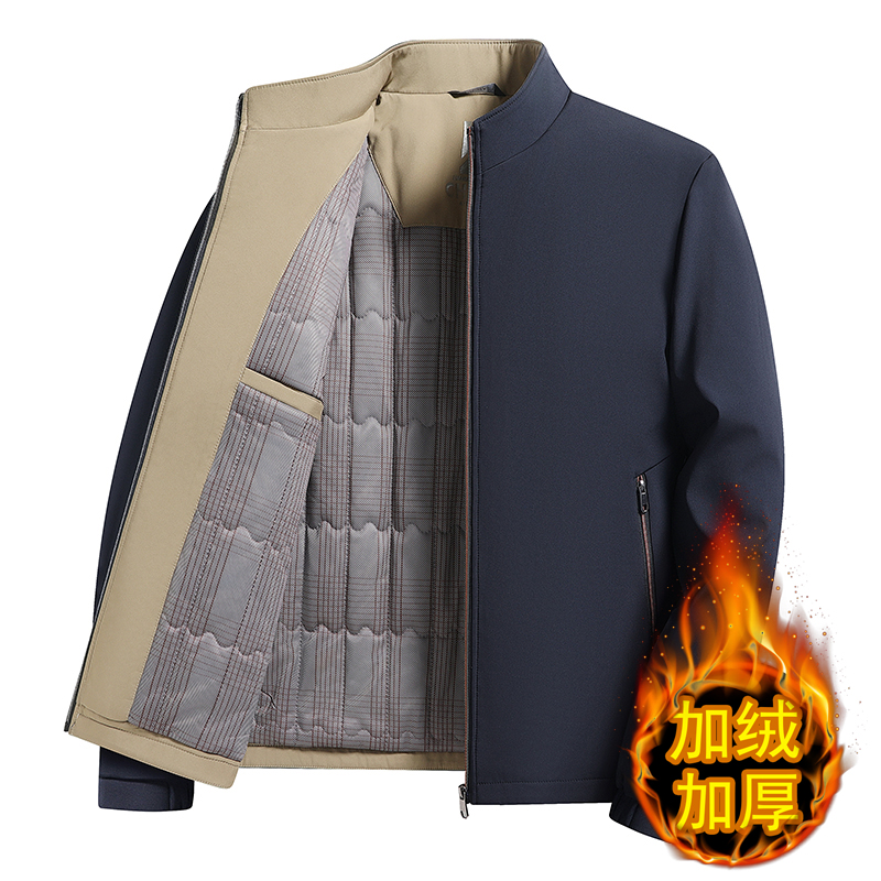 正品爸爸外套冬季新款夹棉立领夹克冬装棉服中年加厚保暖休闲棉衣
