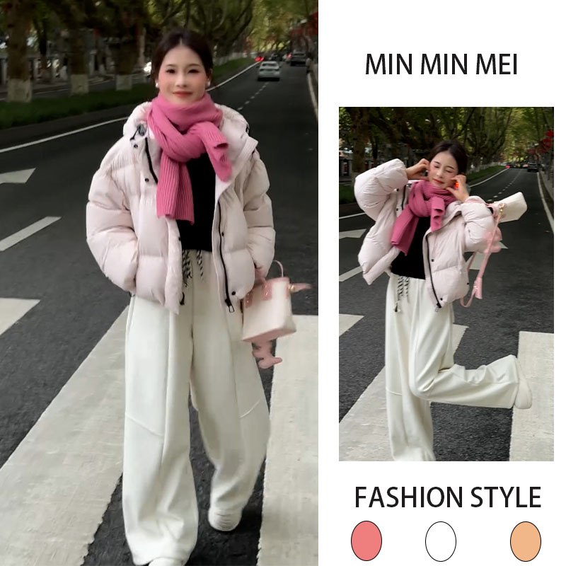 冬季搭配一整套ootd连帽加厚棉服外穿棉袄加绒阔腿裤显瘦一整套