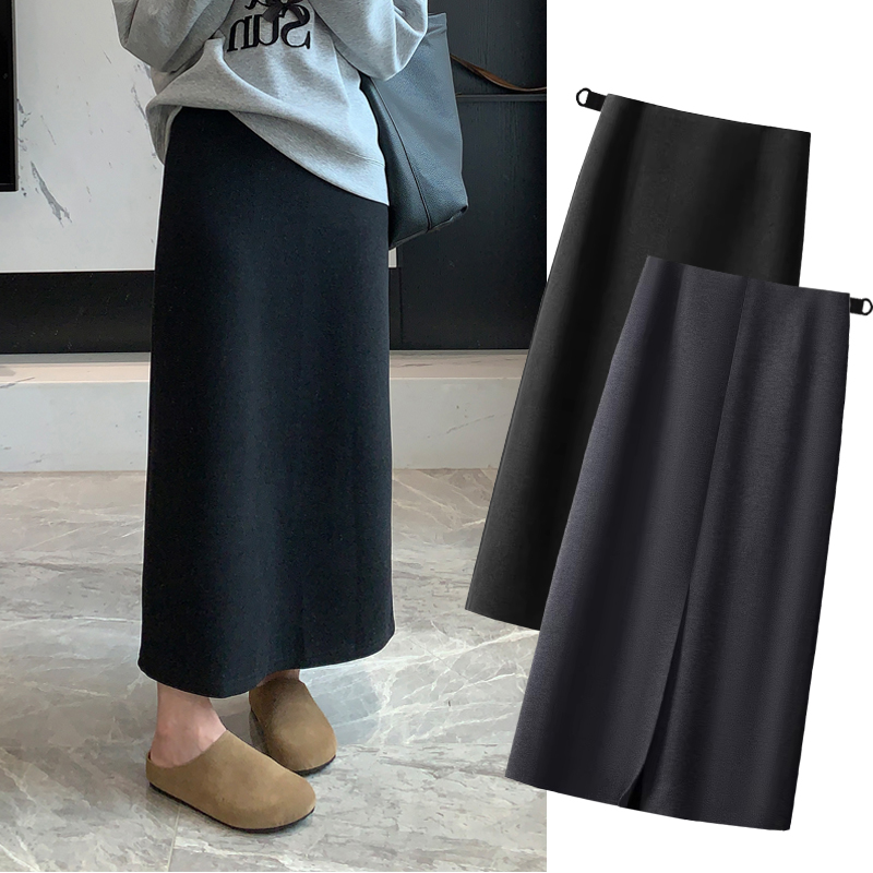 孕妇半身裙春秋外穿羊毛呢a字裙子秋冬时尚百搭显瘦开叉直筒长裙