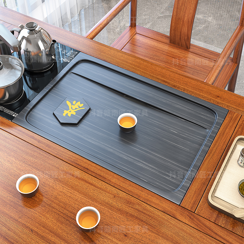天然乌金石茶盘嵌入式面板定制茶桌盖板内嵌石板大理石茶台替换板