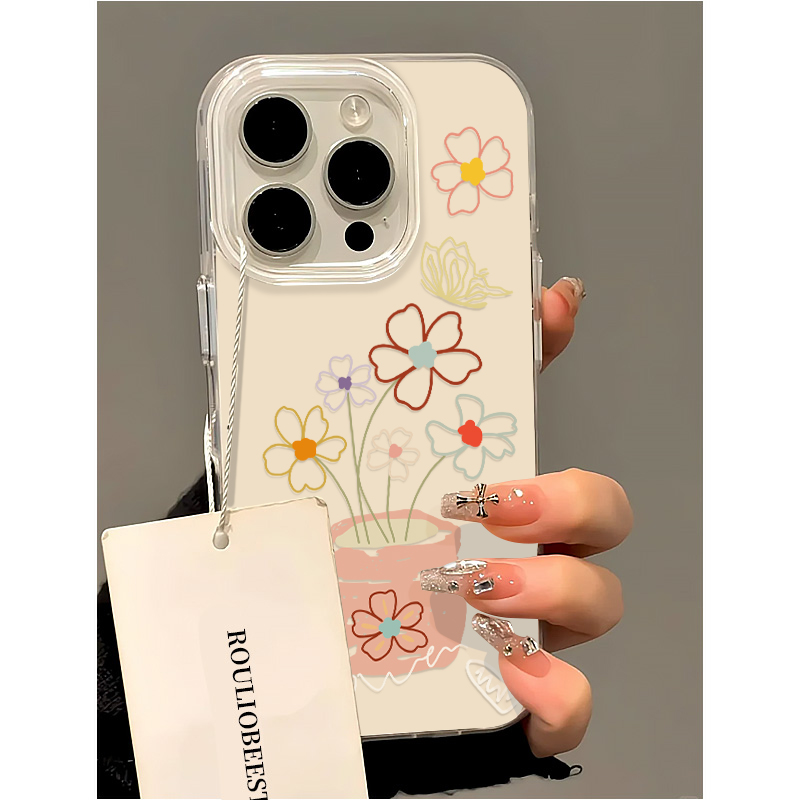 夕与空韩系素描花盆适用苹果16promax奶油手机壳华为vivo小米oppo