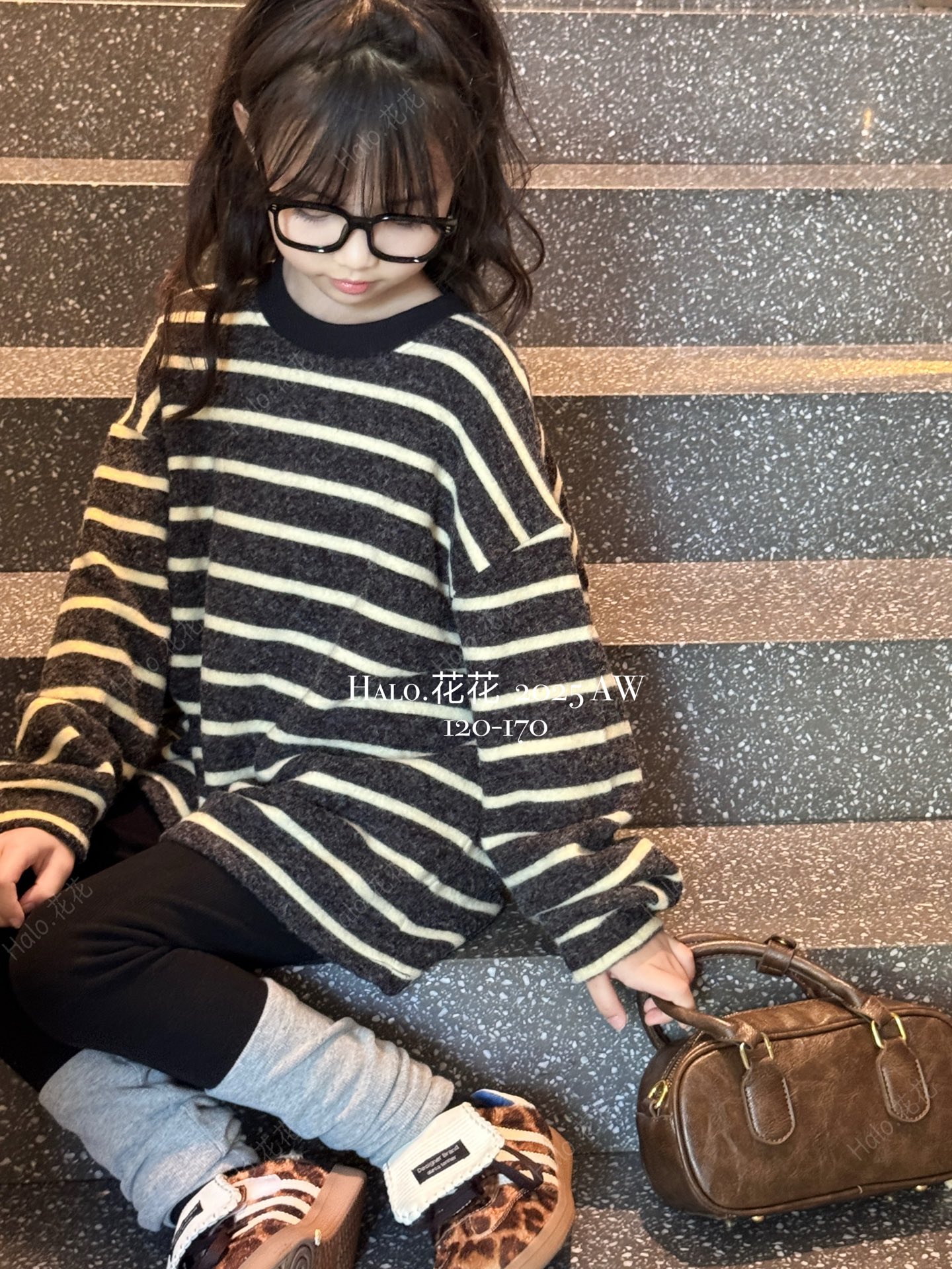 2025秋冬款黑白洋气条纹针织长T自发热保暖打底韩版套头长袖25732