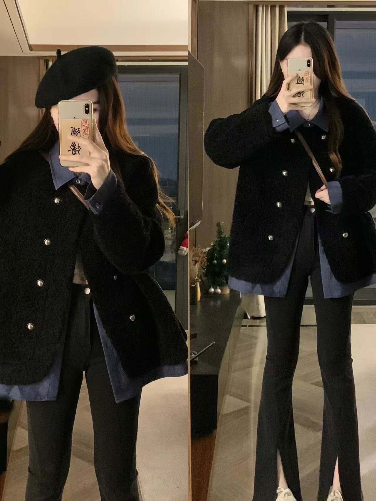 翻领慵懒风静奢风薄款法式假两件短外套韩版气质设计感