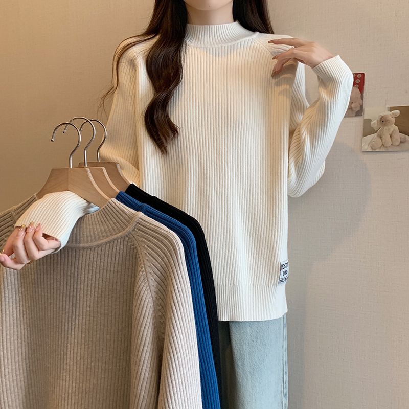 胖妹妹宽松显瘦半高领内搭针织上衣女秋冬大码长袖减龄百搭打底衫
