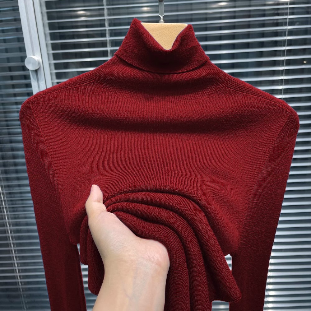 安哥拉红高领无缝一体羊毛针织打底衫女2025秋冬软糯内搭气质毛衣