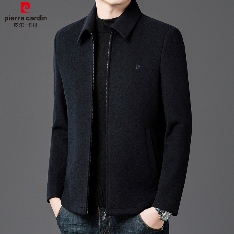 皮尔卡丹2025年秋冬季纯羊毛男士新款毛呢外套翻领商务夹克外套男