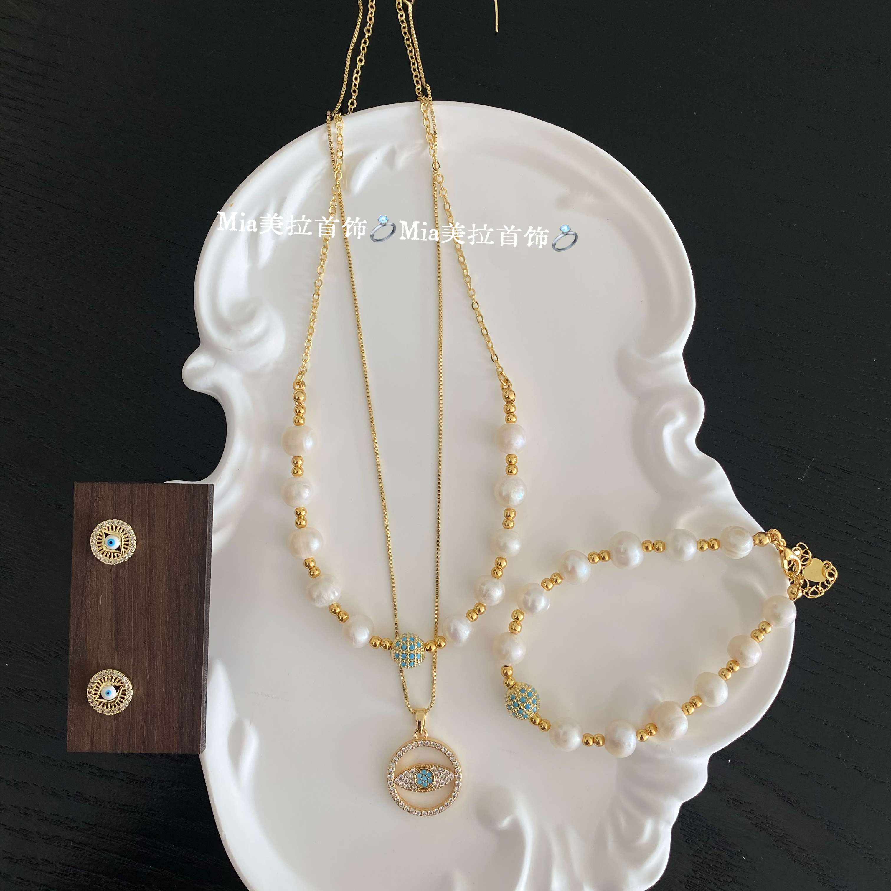 钛钢仿珍珠项链 双层戴圆圈透亮手工时尚百搭气质优雅轻奢锁骨链