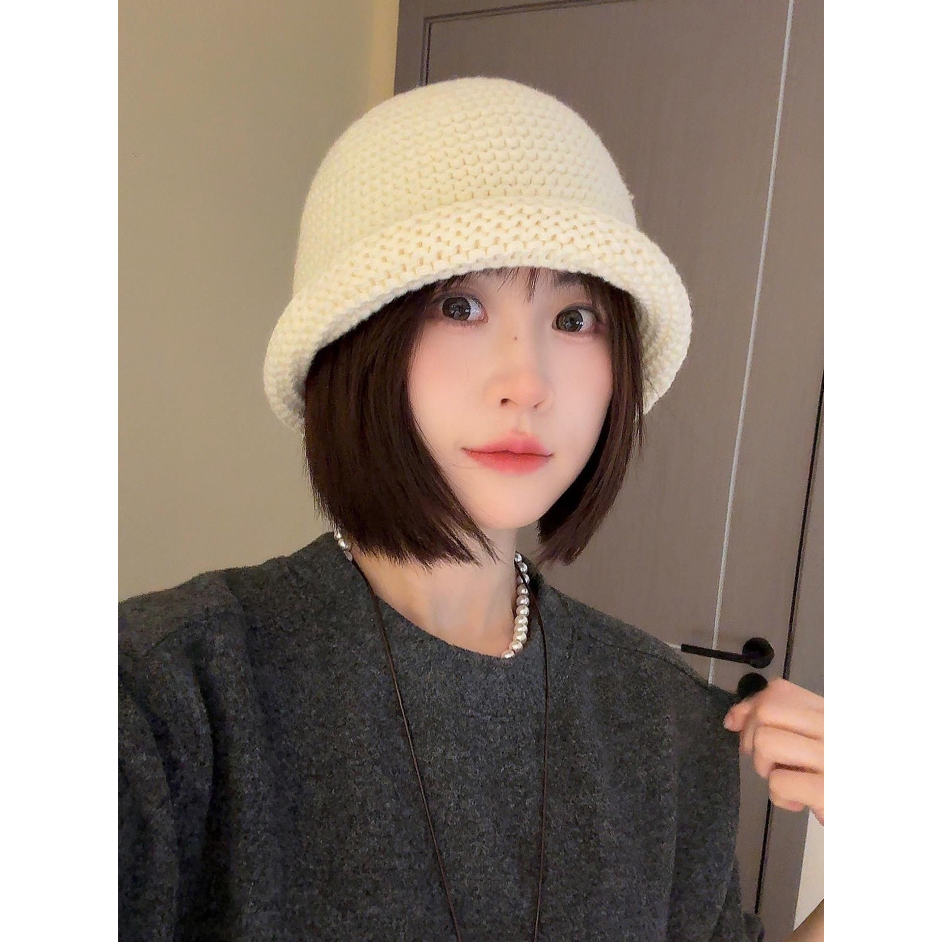 日系卷边纯色百搭渔夫帽子女2025新款针织毛线帽时尚优雅显脸小潮