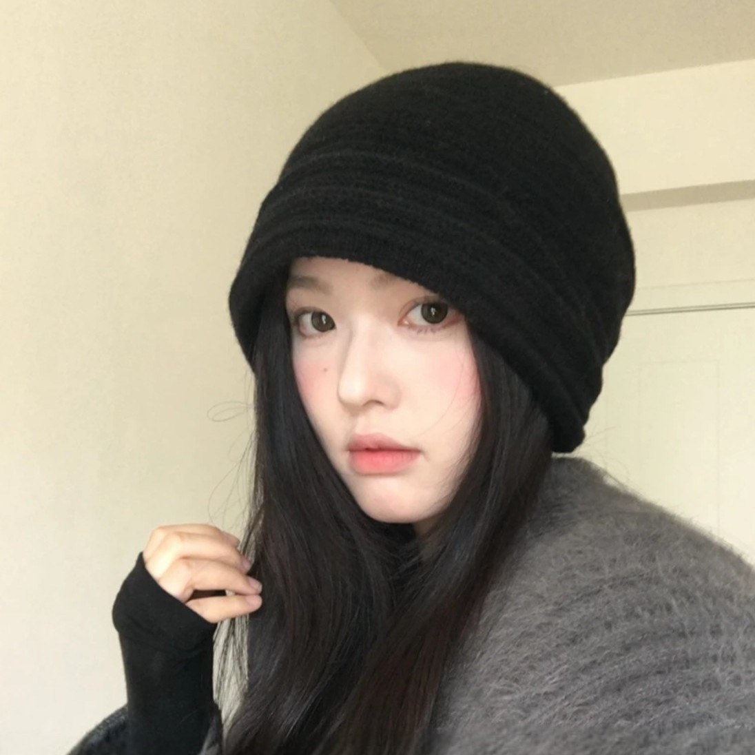 秋冬新款韩版堆堆帽子女条纹款秋冬包头帽冷帽针织帽子女生帽