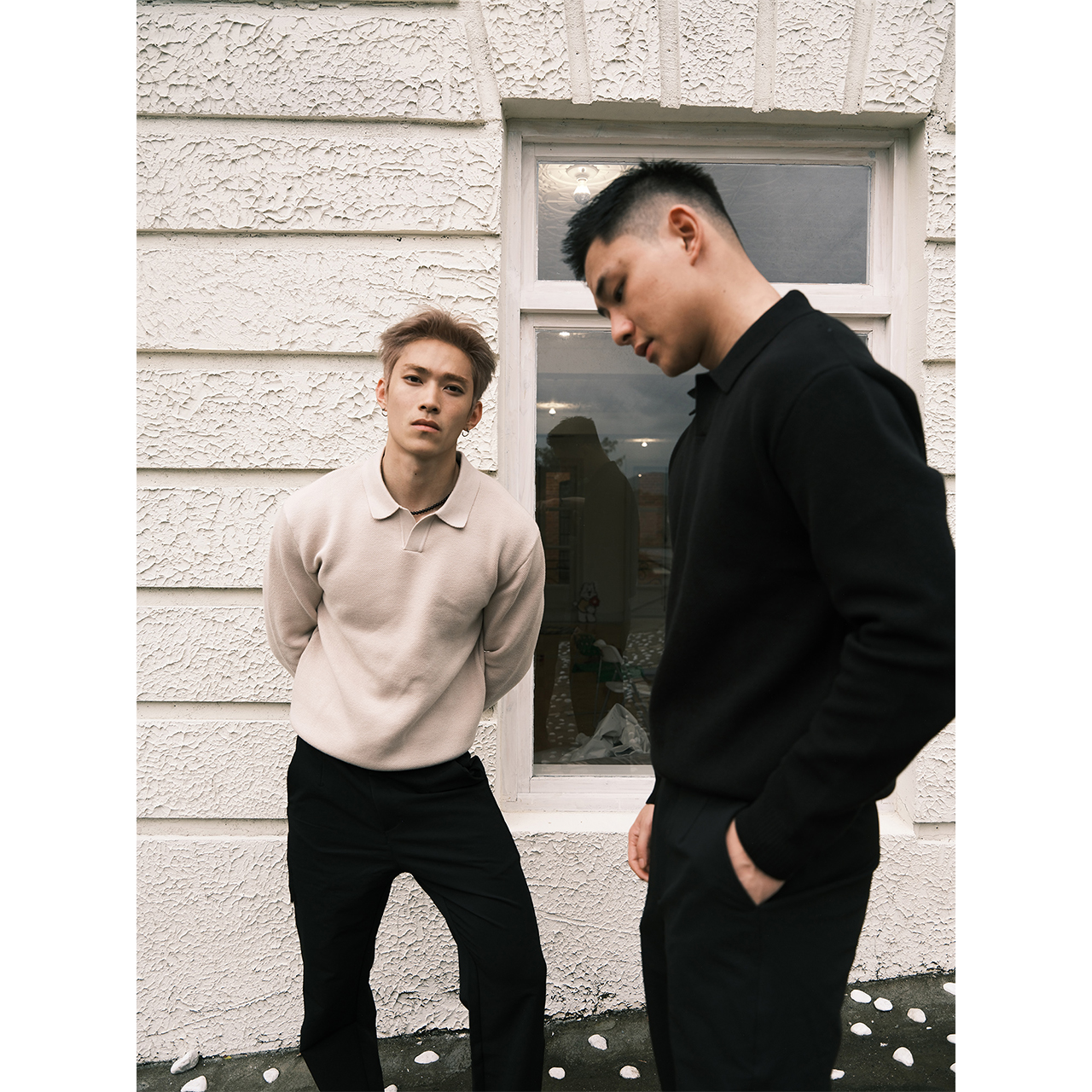 GTAL美式630g重磅海鸥领14针54支双股毛衣老钱风长袖翻领针织衫