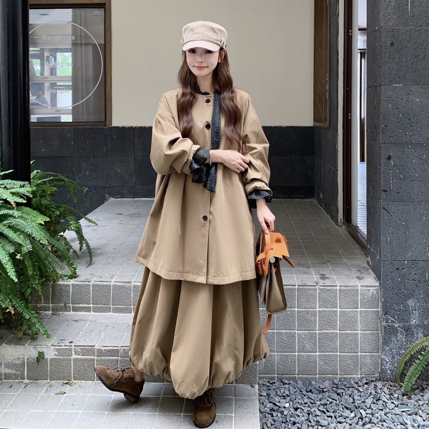 宽松薄款风衣袖型厚款秋季大衣小个子口袋气质长袖时尚韩版三件套