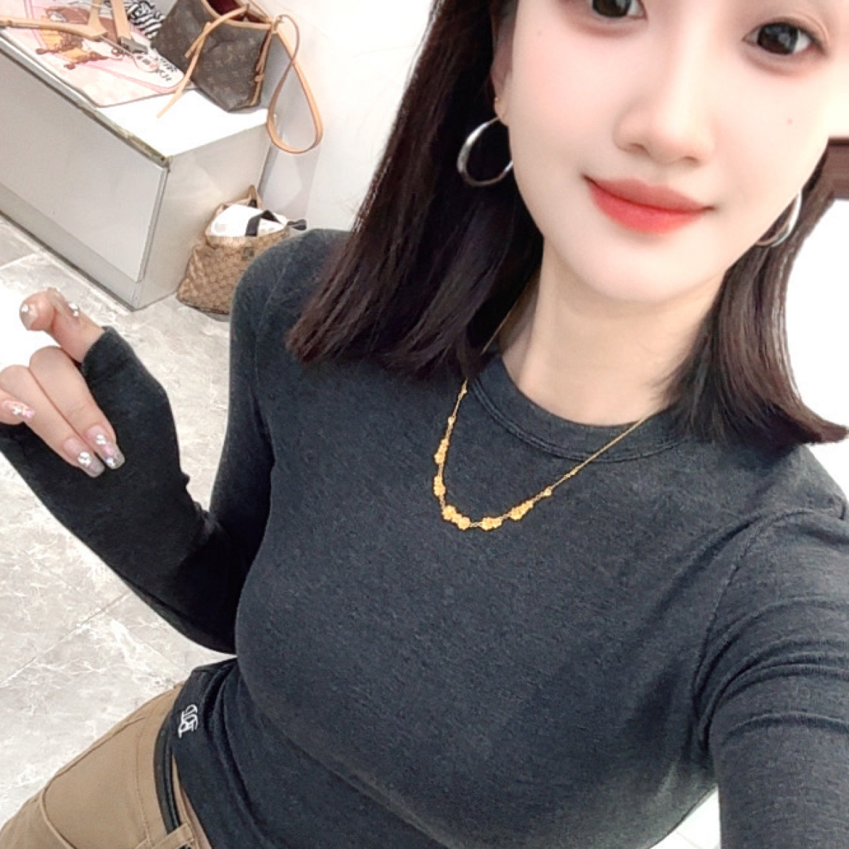 圆领针织极简风套装女士时尚螺纹修身型长袖T恤显瘦秋季春秋