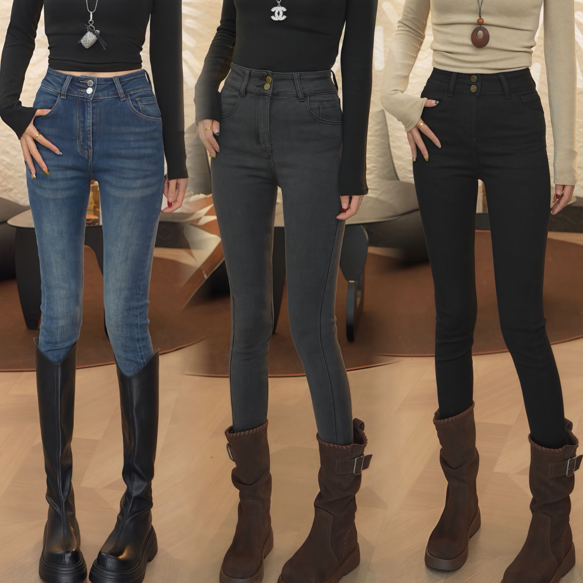 秋冬季新款高腰两粒扣小脚牛仔裤女修身显瘦弹力铅笔裤潮九分裤子