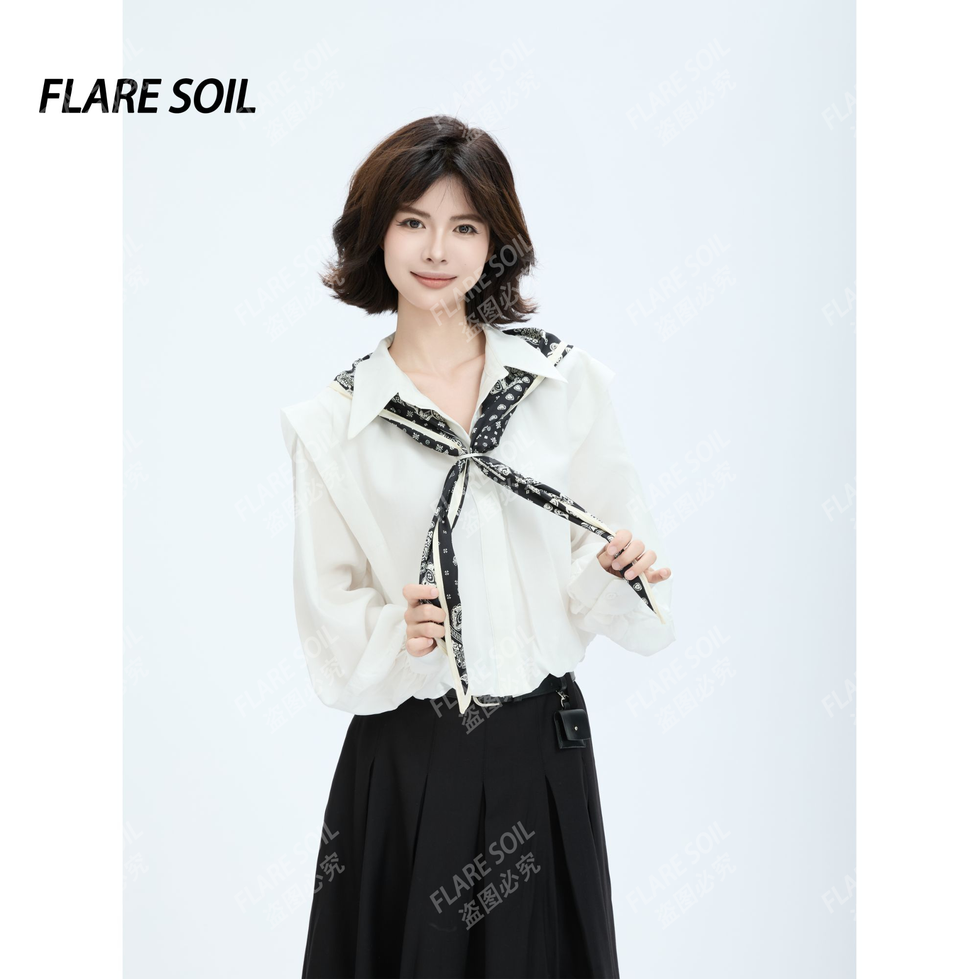 【FLARE SOIL】（现货） 短款极简设计款下摆百搭春夏衬衫 T4438A