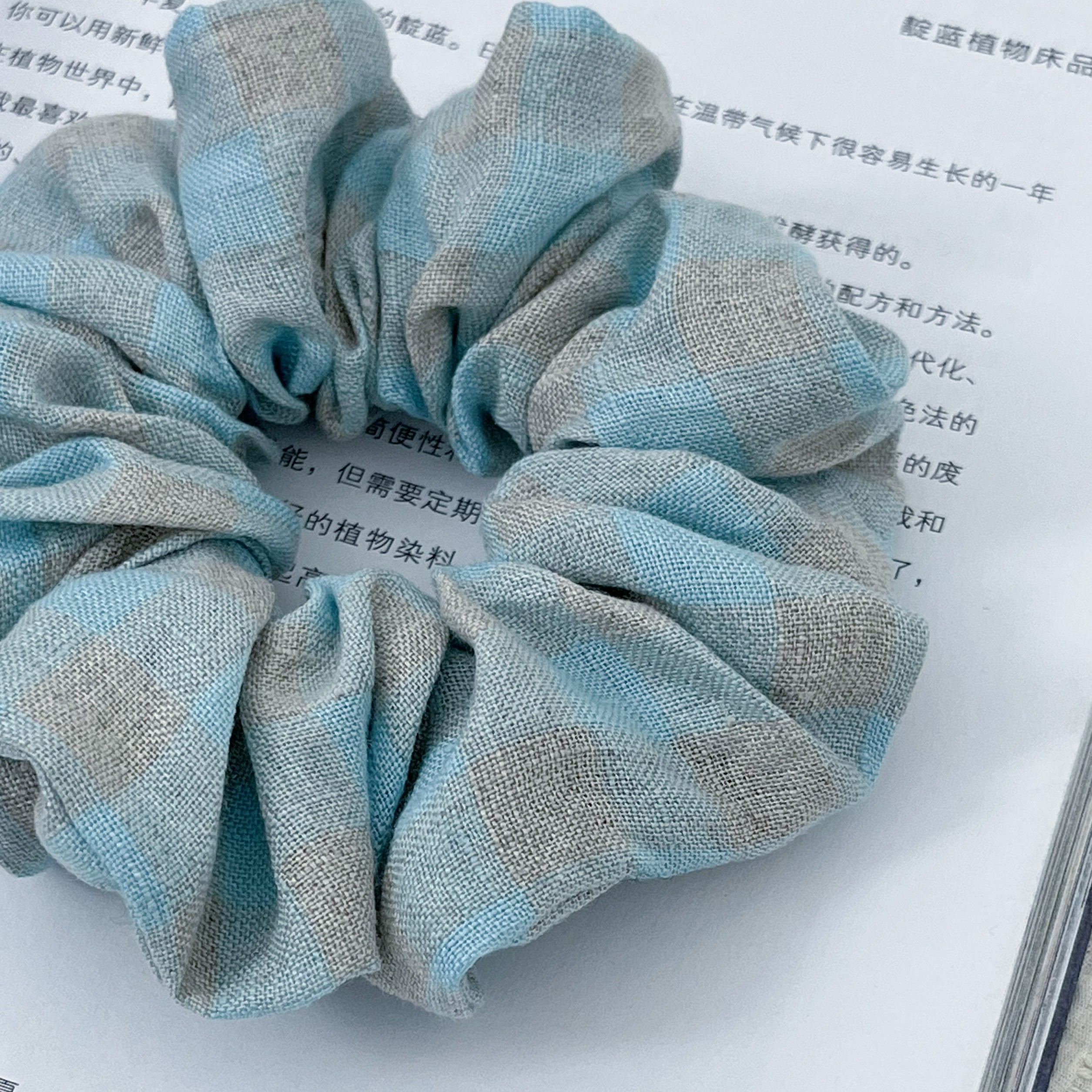 森系棉麻复古格子小肠发圈发绳女