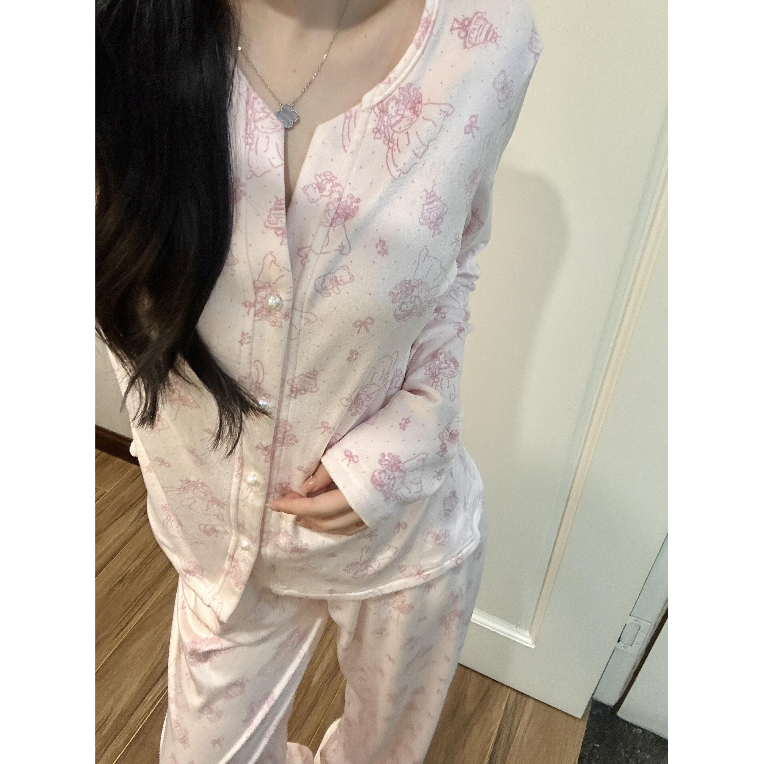 甜美少女可爱卡通印花睡衣女春秋季新款长袖长裤家居服套装可外穿