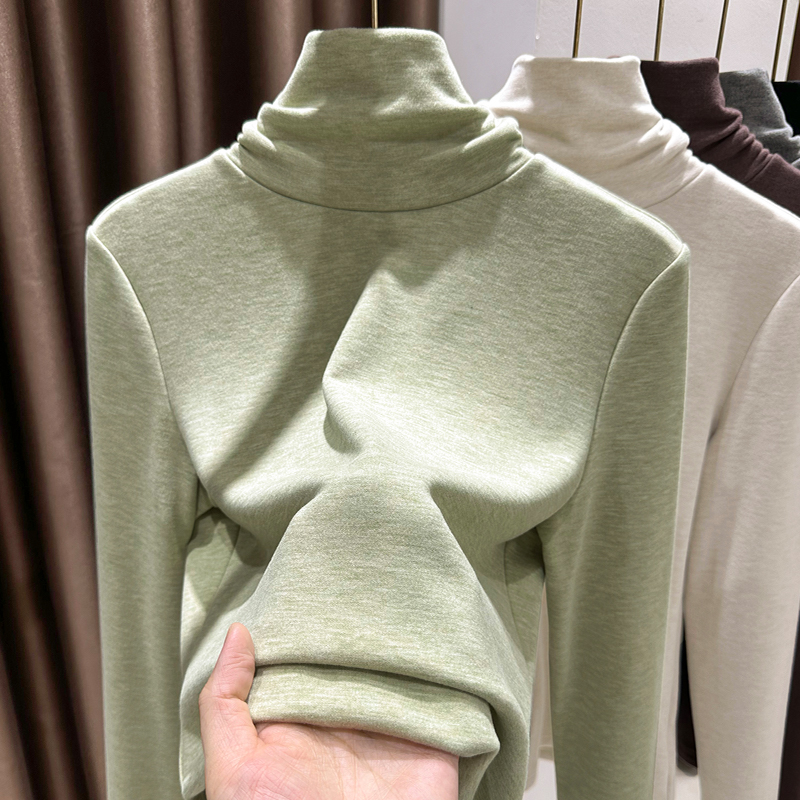 秋冬气质堆堆领长袖上衣女2025新款时尚款洋气加绒保暖舒适打底衫