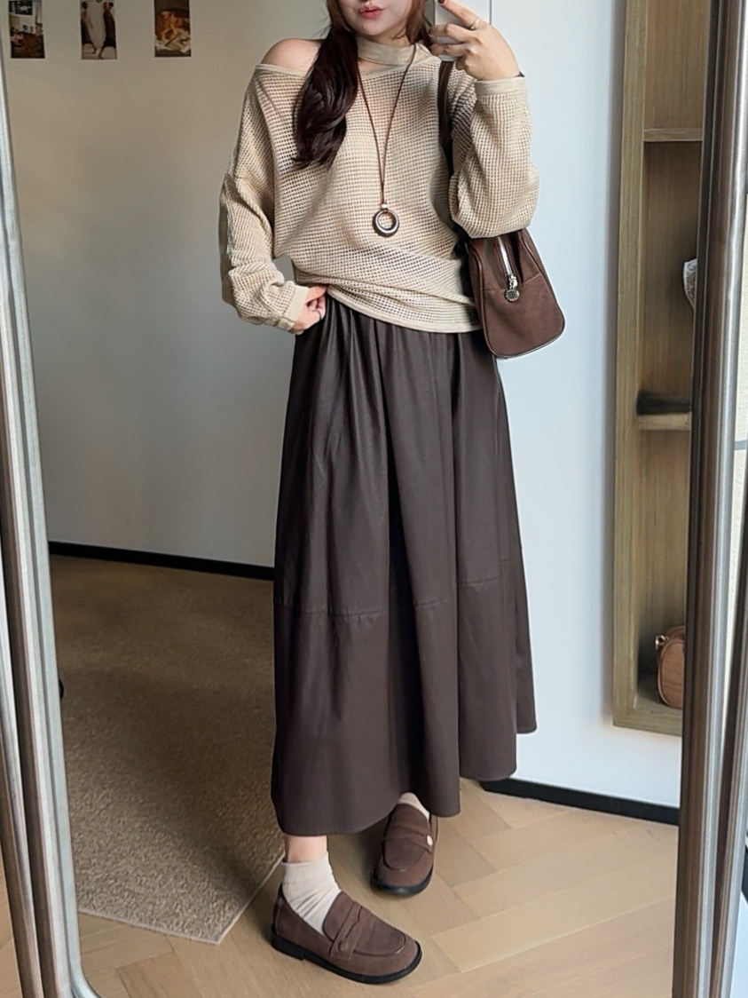 运费补贴小个子秋季韩系复古高腰A字遮胯显瘦百搭柔软皮裙半身裙