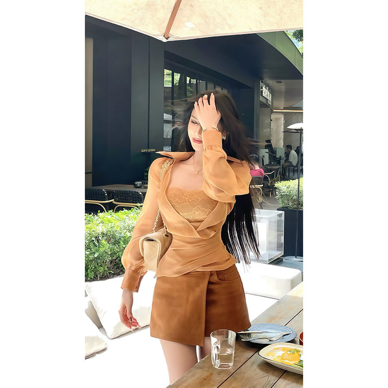 法式设计感气质长袖镂空V领荡领上衣纯欲风性感辣妹包臀半身短裙