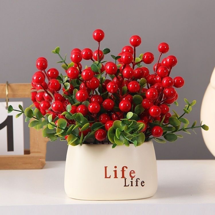 仿真红果发财果life瓶装饰平安喜乐乔迁大吉喜庆花艺新年装饰花艺