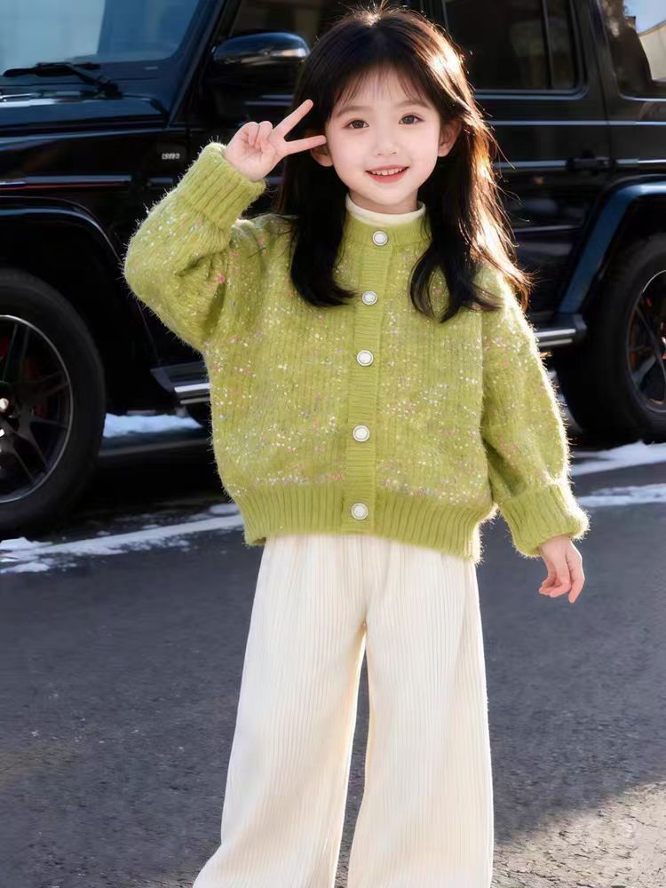 秋冬女童半高领毛衣新款加绒加厚水貂毛小香风百搭针织衫不起球