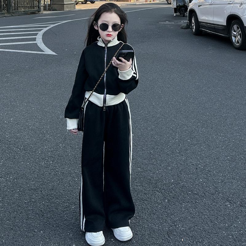 女童春秋款洋气套装2025新款中大童春装韩版立领外套休闲裤两件套