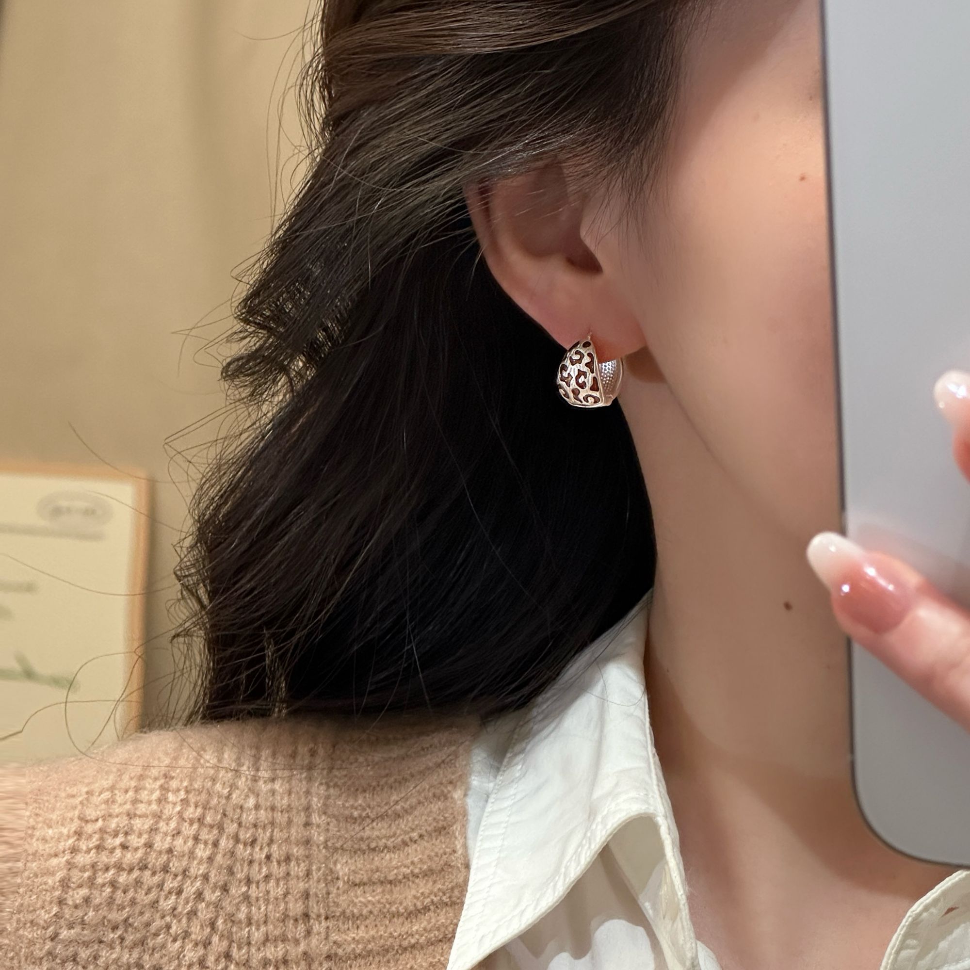 铜合金耳饰 【叙言】轻奢简约时尚百搭精致小香风双面耳环美拉德
