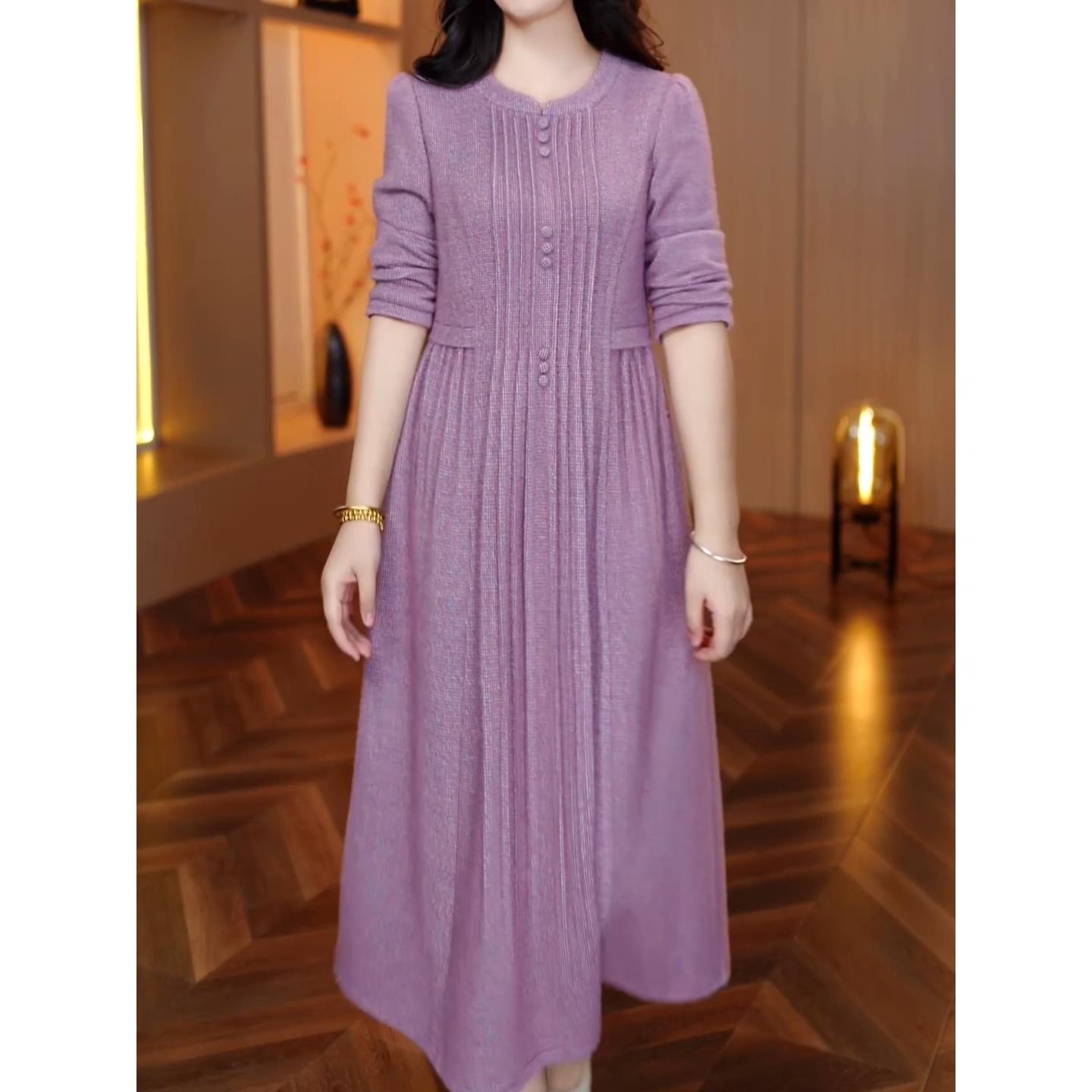 轻熟简约风复古大码宽松气质连衣裙2025秋冬季新款显瘦中长款裙子