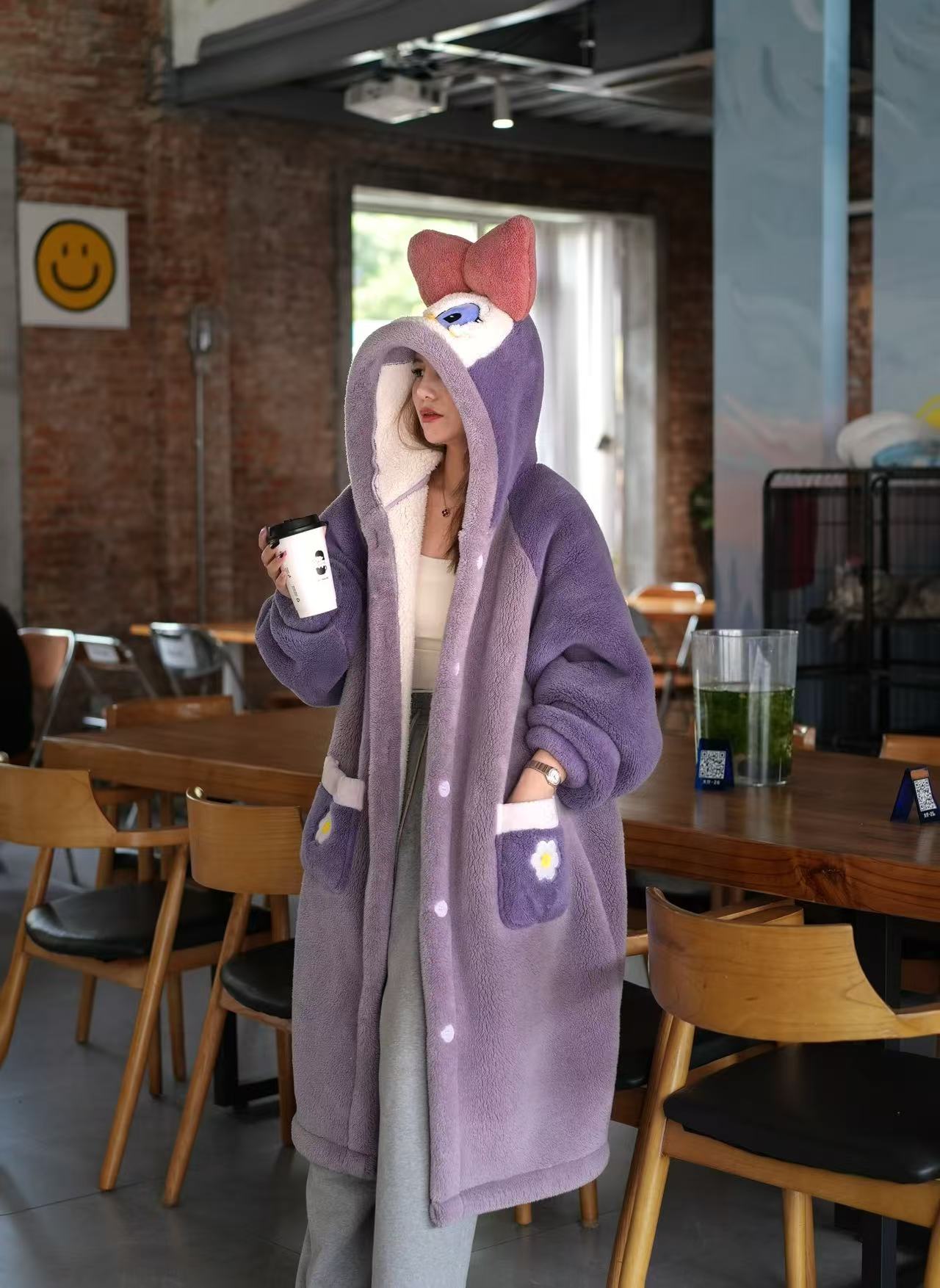 2025爆款双层睡衣冬天时尚舒适冬季连帽可外穿家居服男女同款