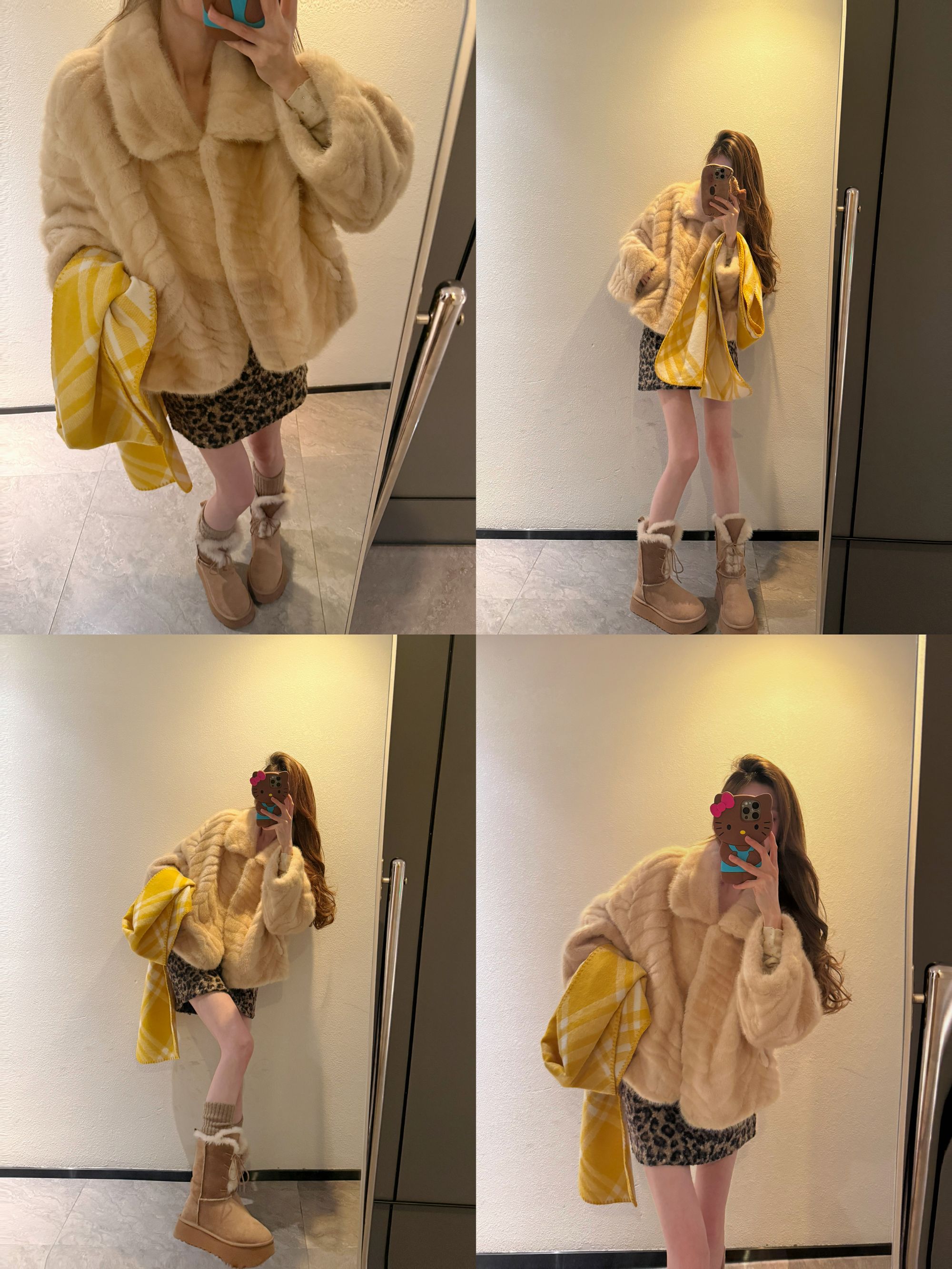 “雪夜围炉”环保金叶貂短款蝙蝠袖毛毛外套-88176