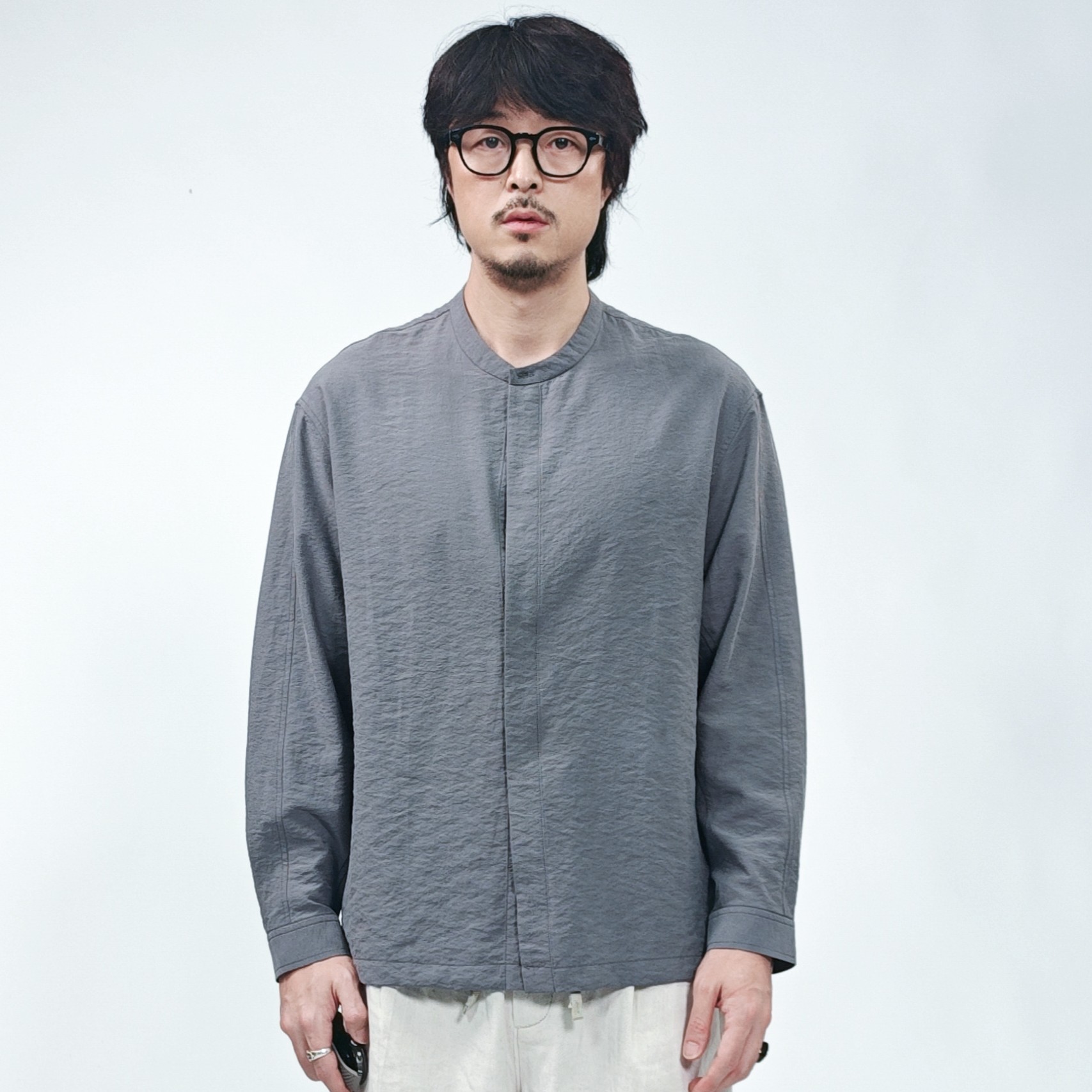 北纬三十度男士春秋长袖衬衫新中式禅意风桑蚕丝锦纶混纺干丝炒洗