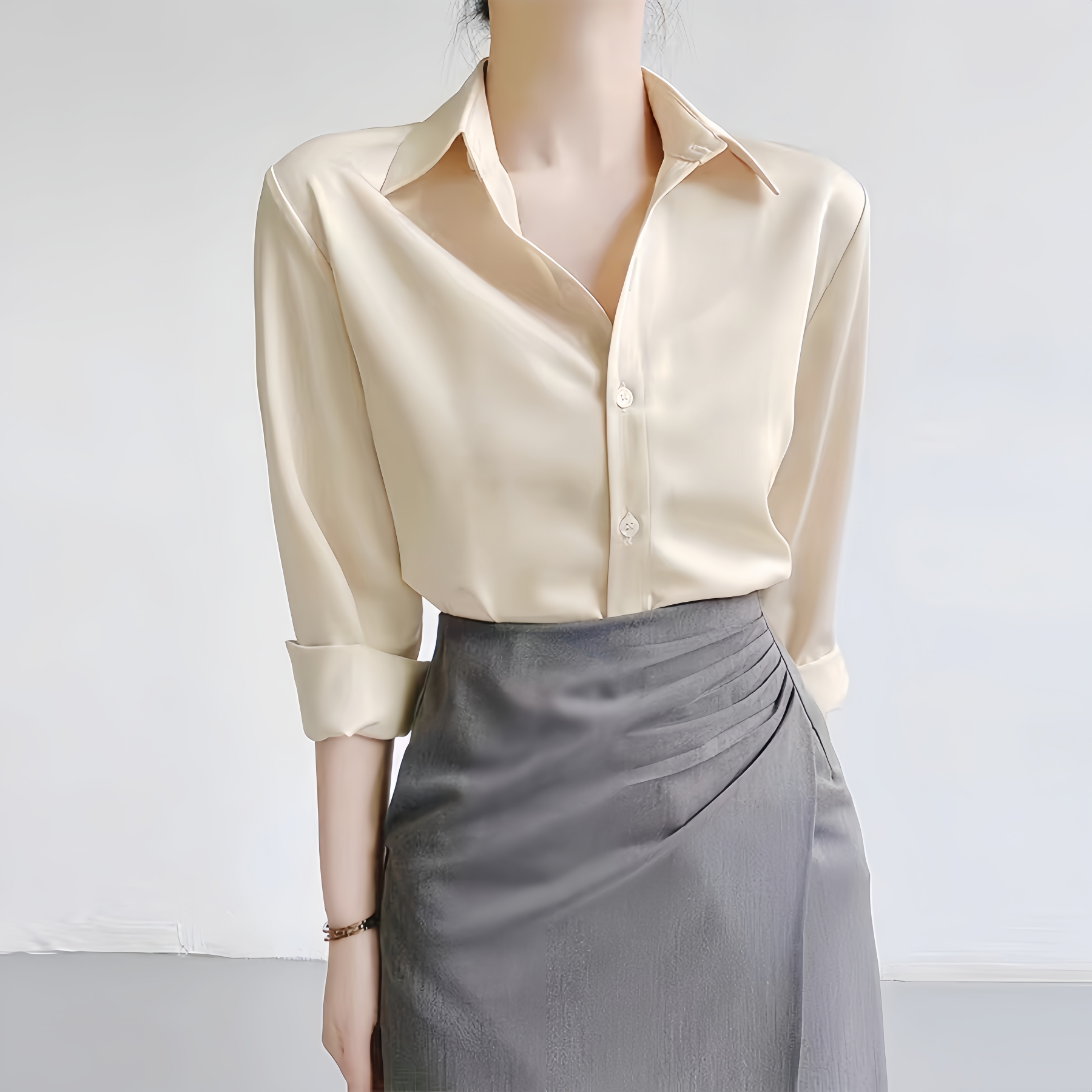 【古蒂歌品牌】气质通勤女衬衫2025夏装新款职业醋酸缎面百搭白衬衣