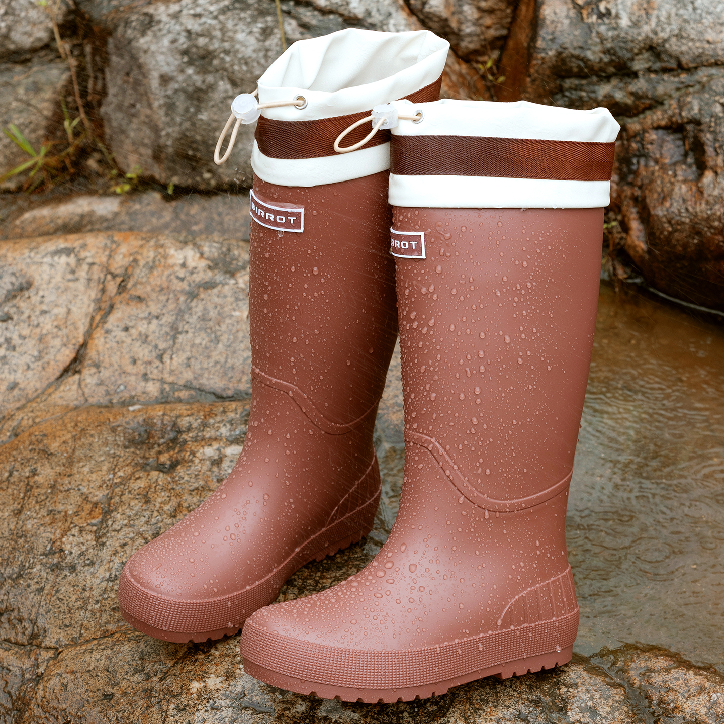 BIRROT日系高档水鞋韩版高筒雨鞋高帮带防水松紧束口长筒雨靴水靴