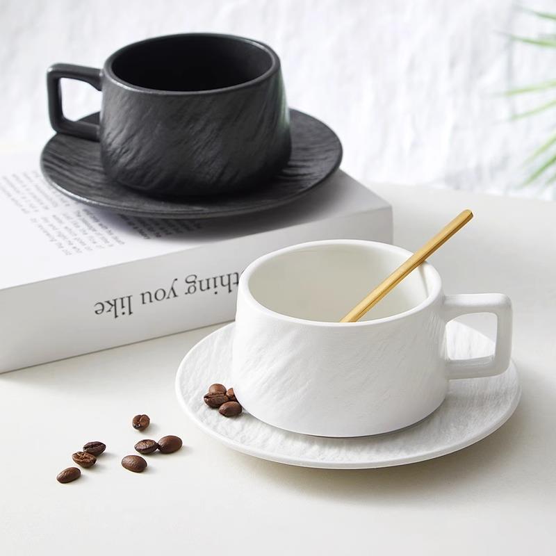 咖啡杯子杯碟套装日式高档精致轻奢一对摆件陶瓷杯艺术马克杯简约