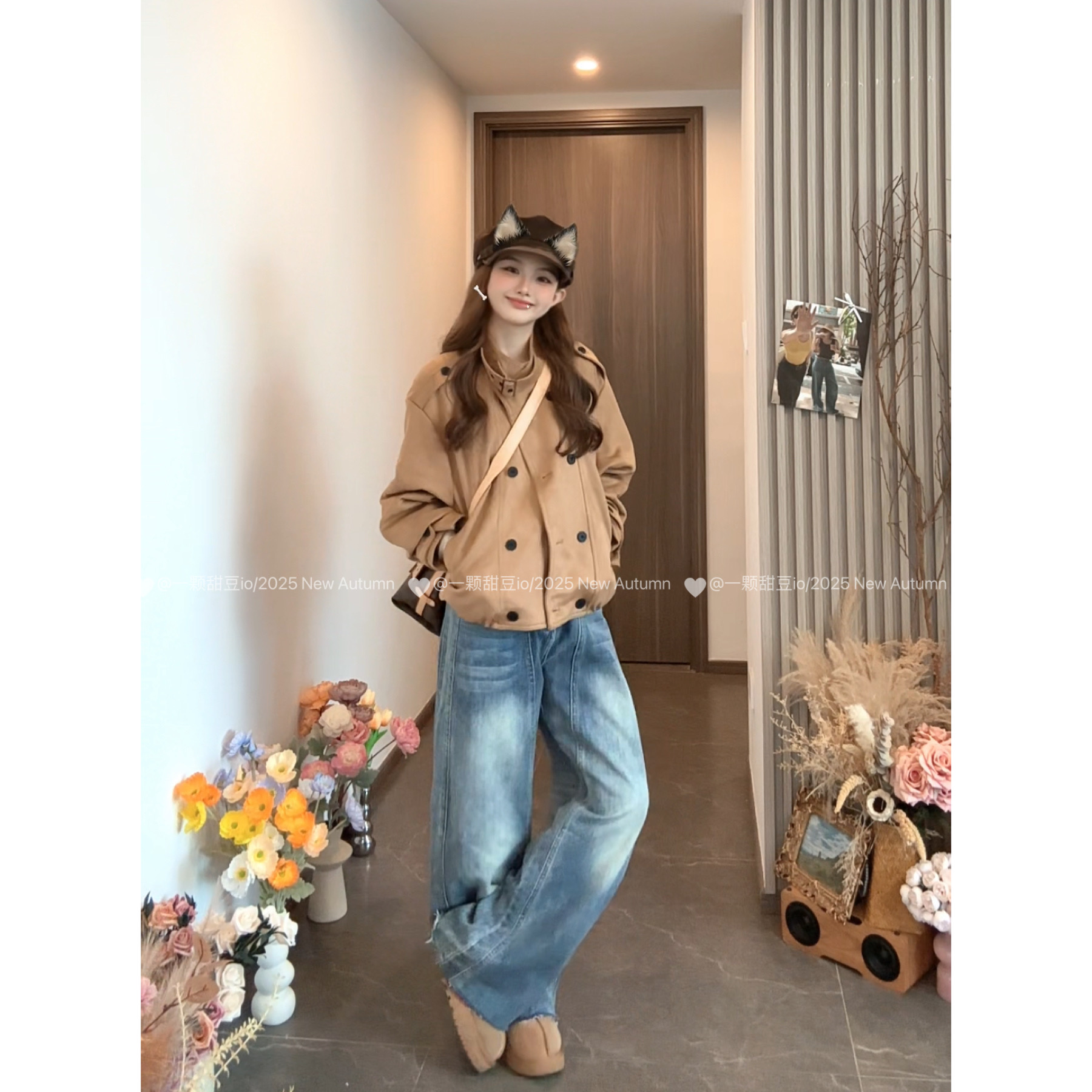 2025短外套麂皮常规秋季复古上衣下摆开衫立领防风长袖