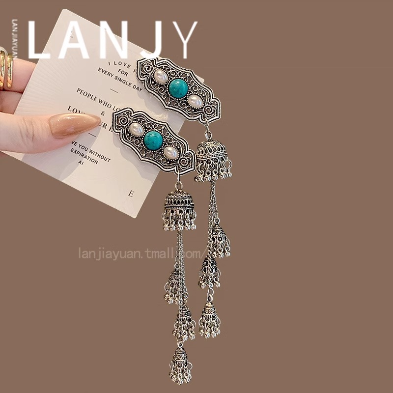 新中式铃铛流苏侧边夹复古蒙古民族风bb夹精致高级感发饰女