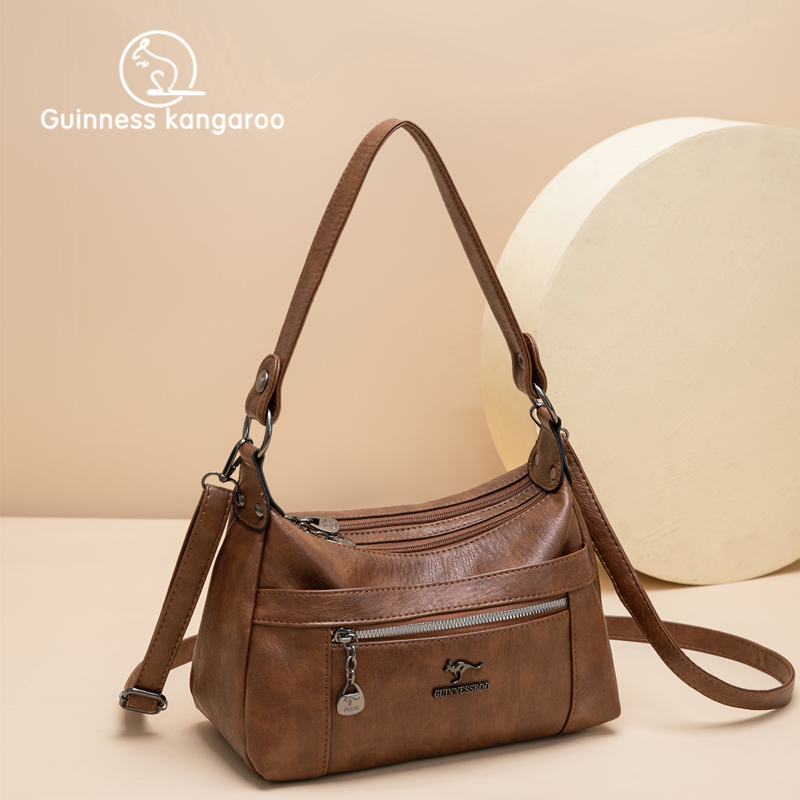 吉尼斯袋鼠手提包包2025夏季新款单肩包软皮时尚妈妈包单肩斜挎包