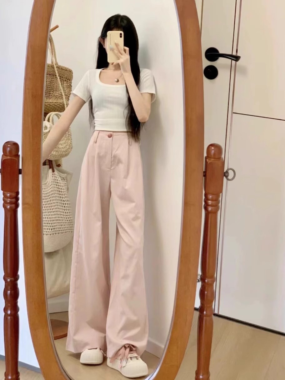 夏装搭配一整套韩系小个子穿搭气质轻熟短袖T恤阔腿裤两件套装女