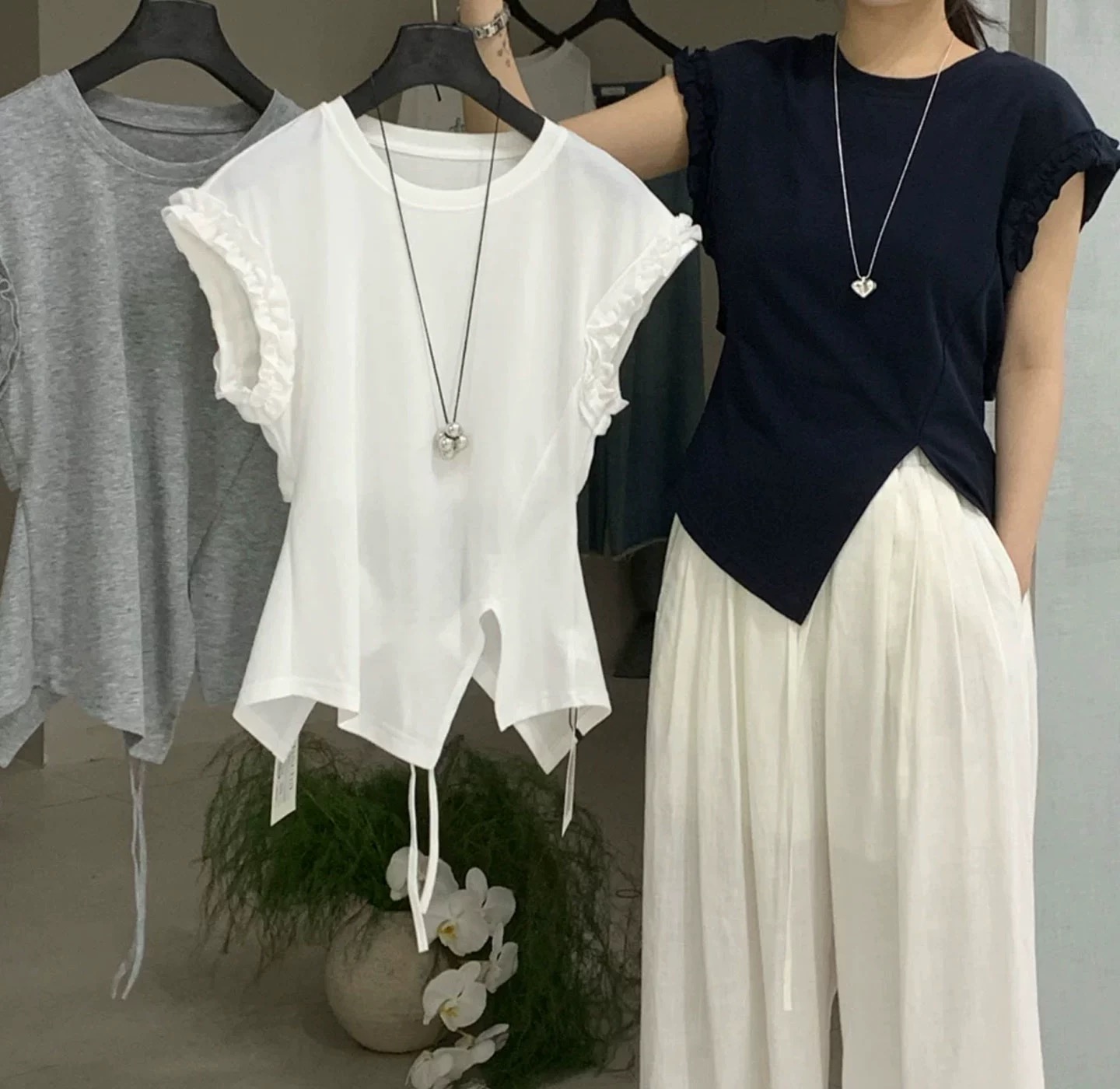 时尚欧洲站2025春夏新款欧货圆领系带短袖T恤女宽松显瘦百搭上衣