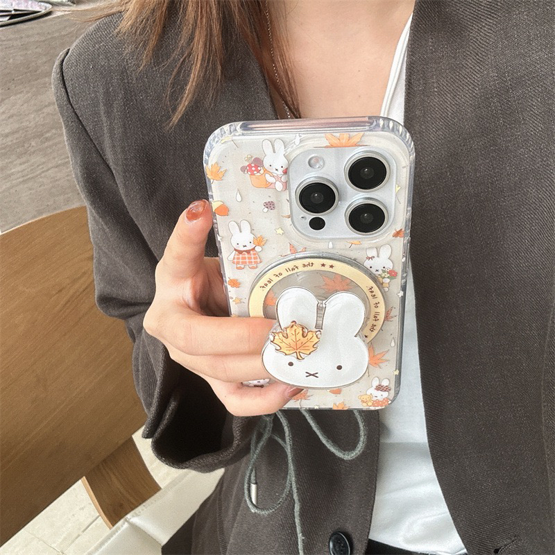 秋日枫叶可爱米菲兔磁吸壳适用iphone17 Promax苹果16/14手机壳15