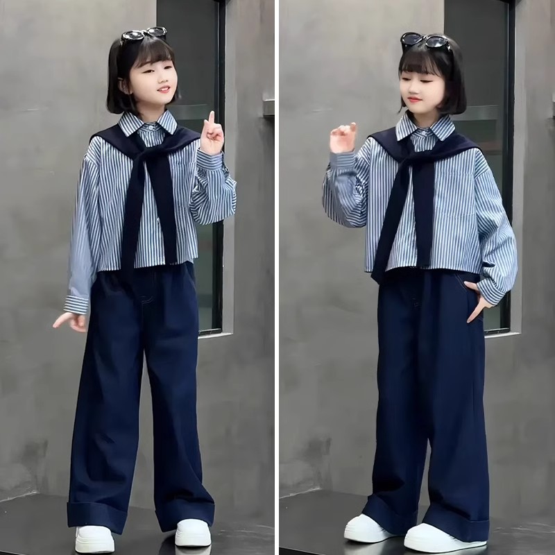 女童春装套装2025新款儿童女孩时髦洋气时尚休闲牛仔裤三件套衣服