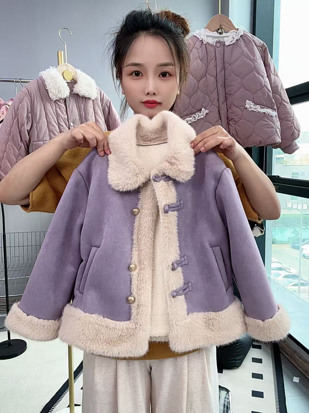 女童加绒外套秋冬洋气百搭外套中大童一体绒外套潮童上衣