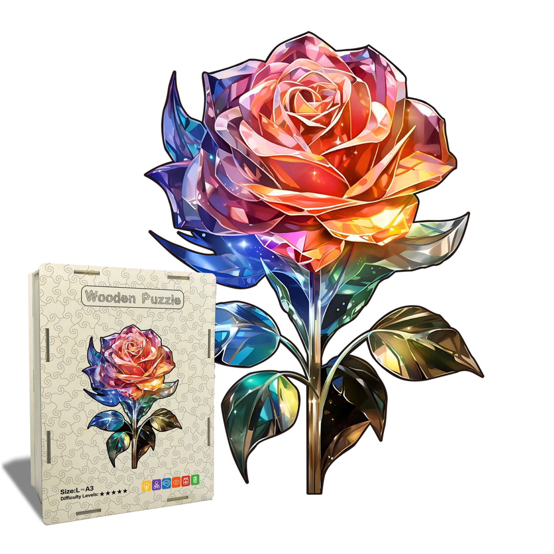 新款玫瑰花木制拼图不规则异形木制拼图谜题礼物解压
