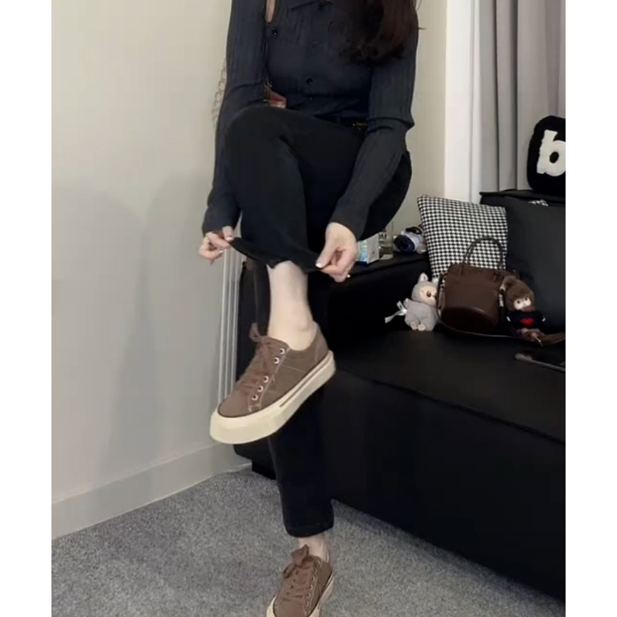 大码2025秋冬新款高腰弹力加绒开叉直筒牛仔裤遮胯显瘦九分烟管裤