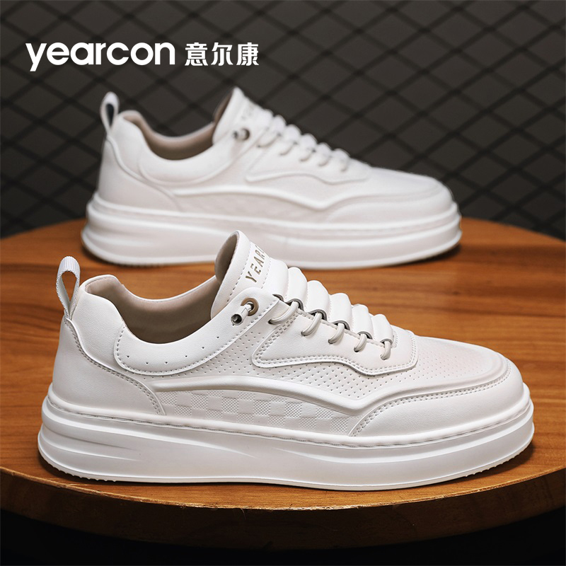 【抖音双11】意尔康男鞋秋季新款小白鞋低帮透气增高板鞋百搭休闲鞋
